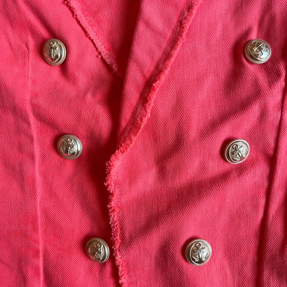 NWT L’Agence Wayne Crop Fray Jacket, in Neon Coral - Picture 7 of 8